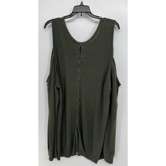 Torrid Womens Lace-Up Sweater Cold Shoulder Long Sleeve Size 4 Green NWOT - Picture 1 of 5